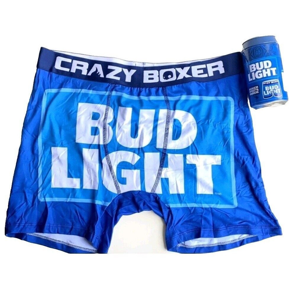 Crazy Boxer Brief Bud Light Beer Men M Novelty Gift Can 6" Underwear Blue